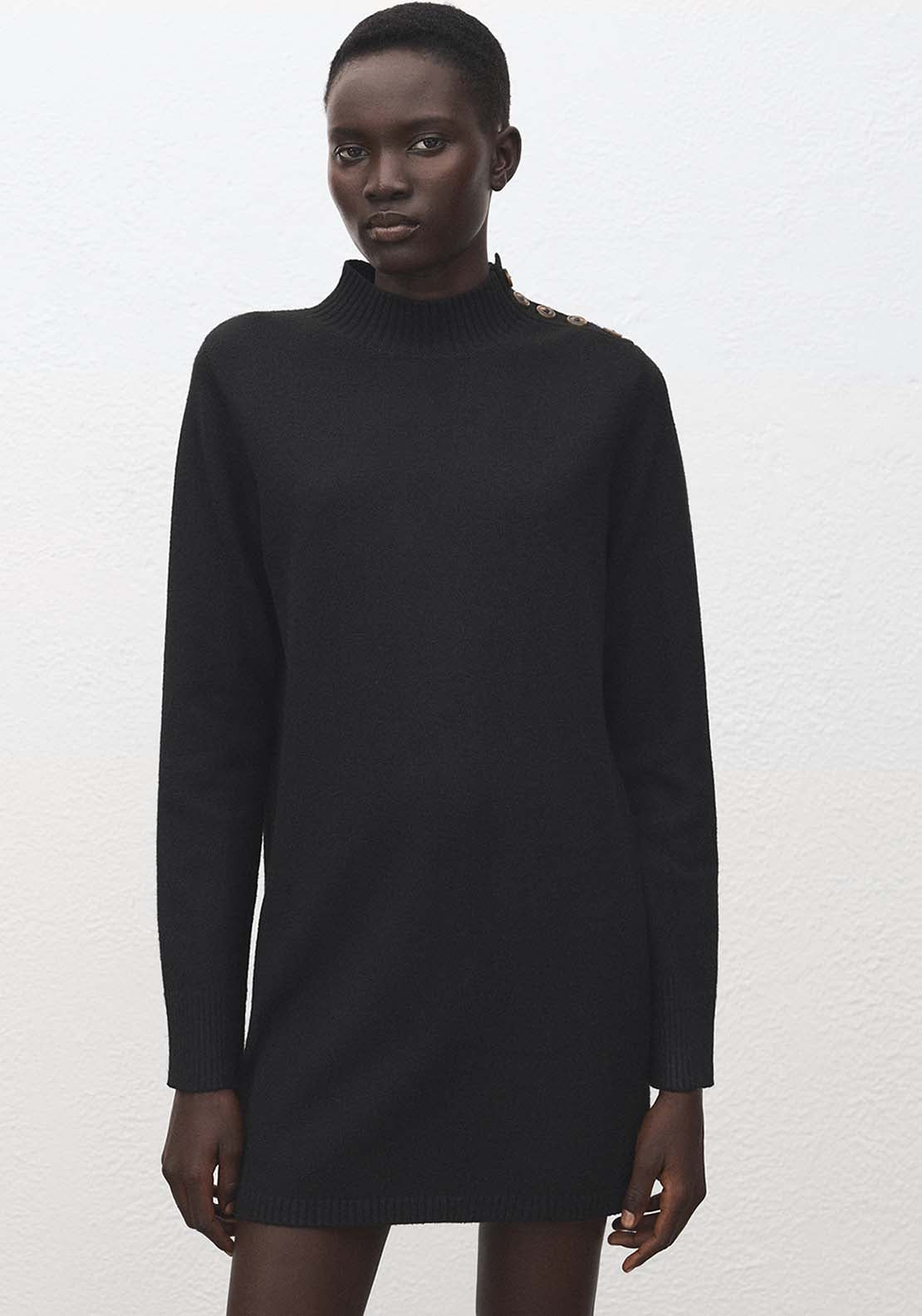 Button Knit Dress - Black