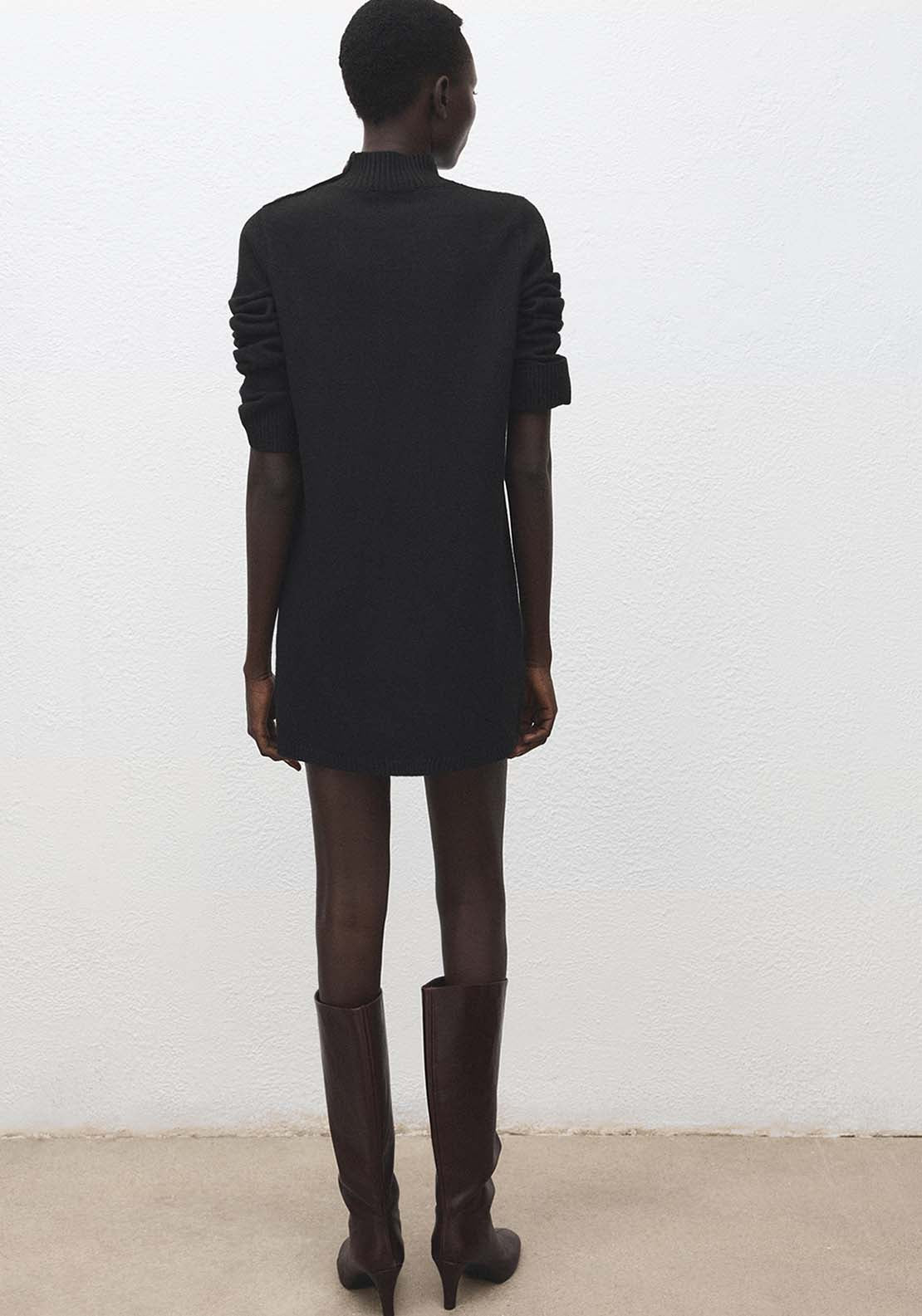 Button Knit Dress - Black