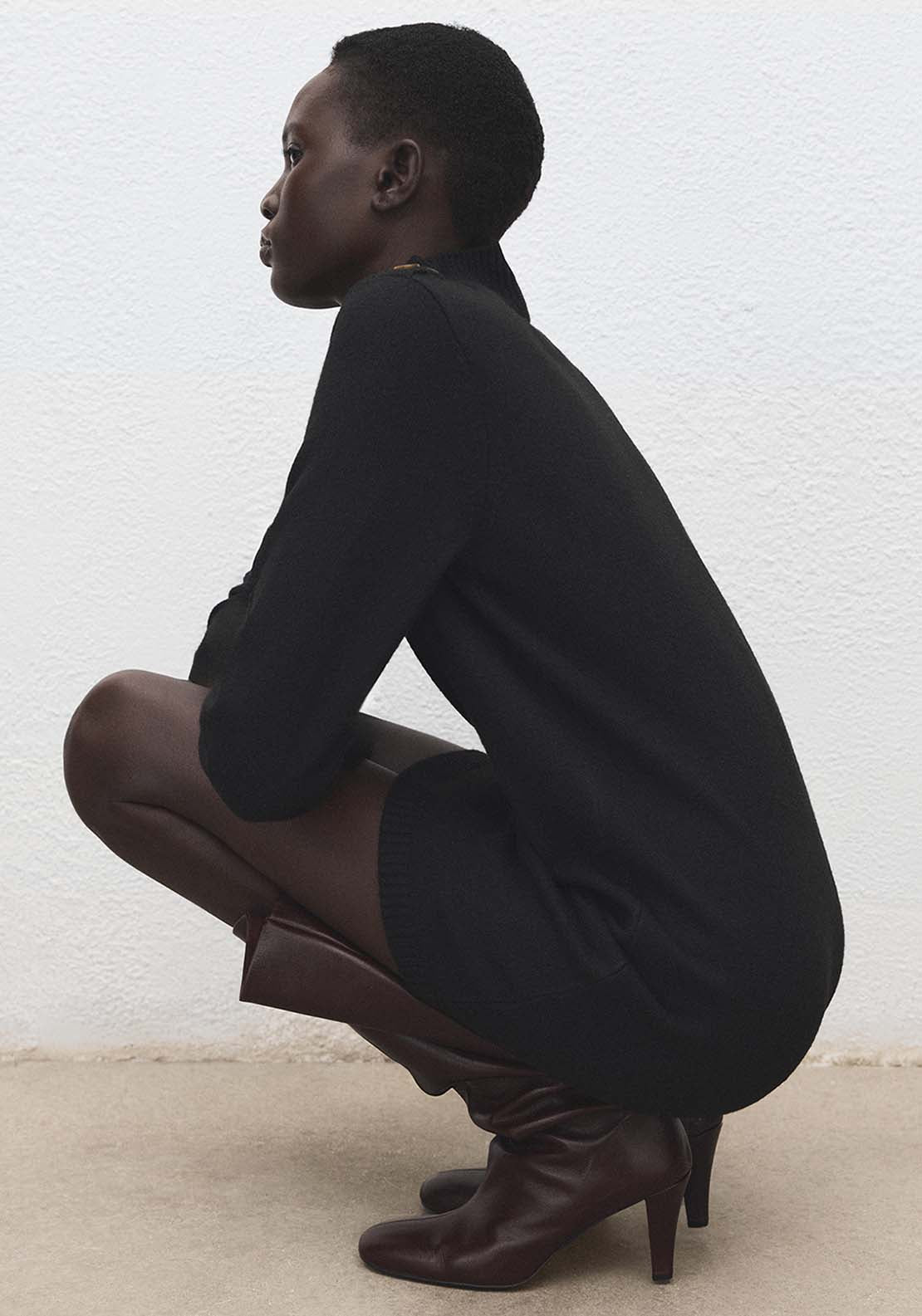 Button Knit Dress - Black