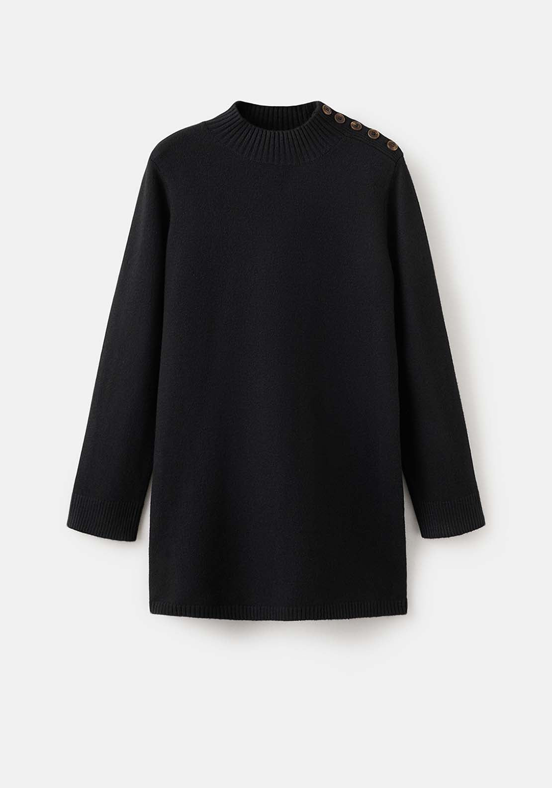 Button Knit Dress - Black
