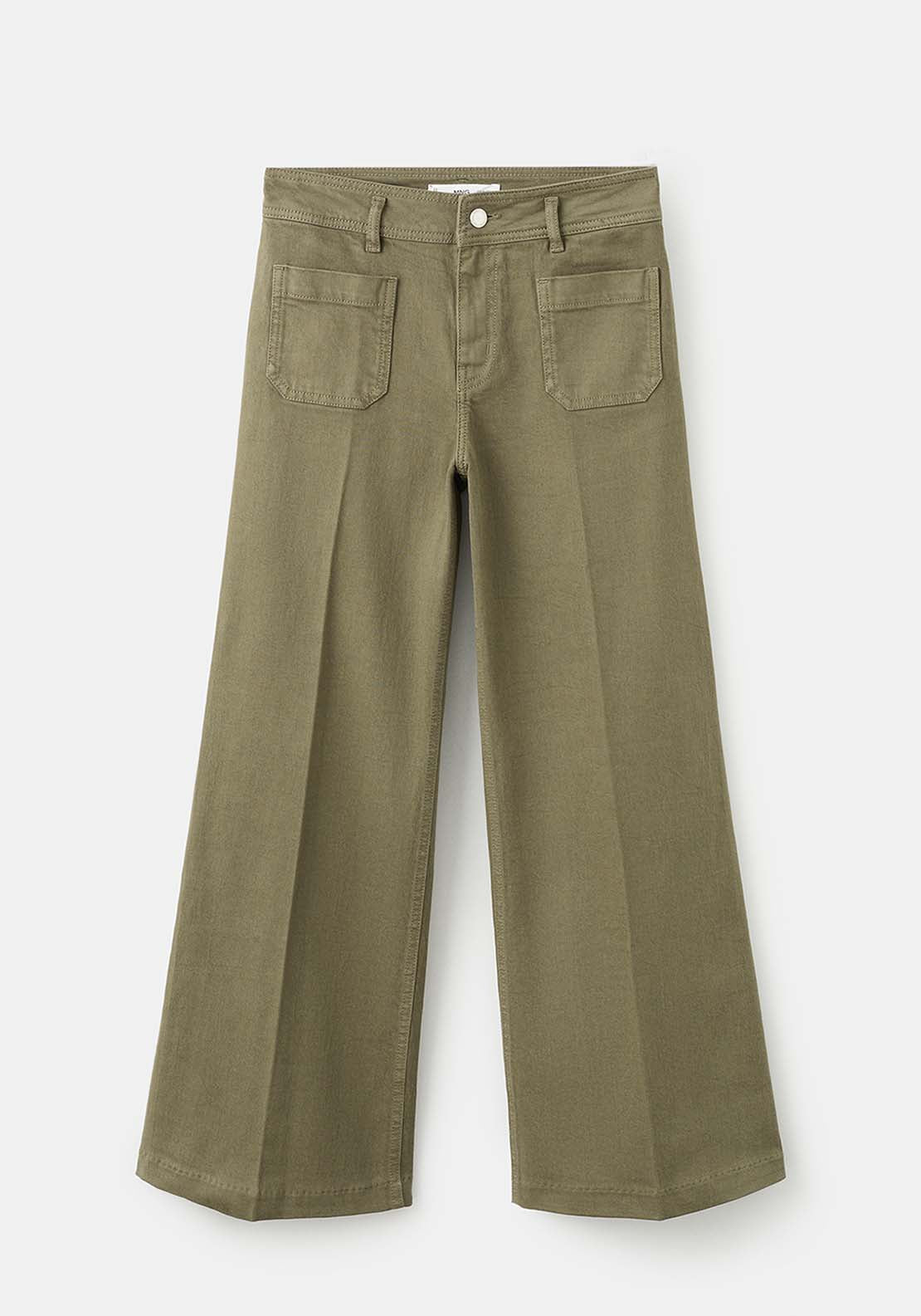 Wide Leg Jeans With Pockets - Green