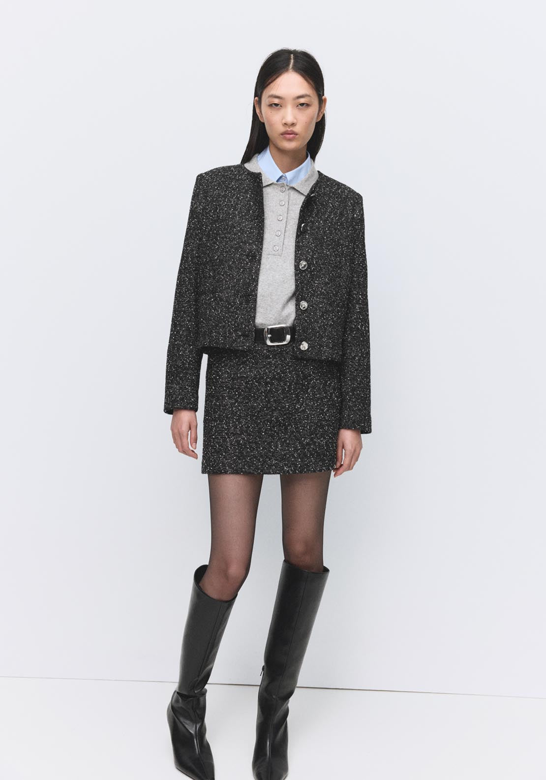 Flecked Cotton Blend Jacket - Black