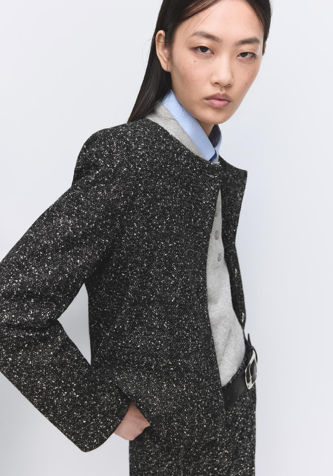 Flecked Cotton Blend Jacket - Black