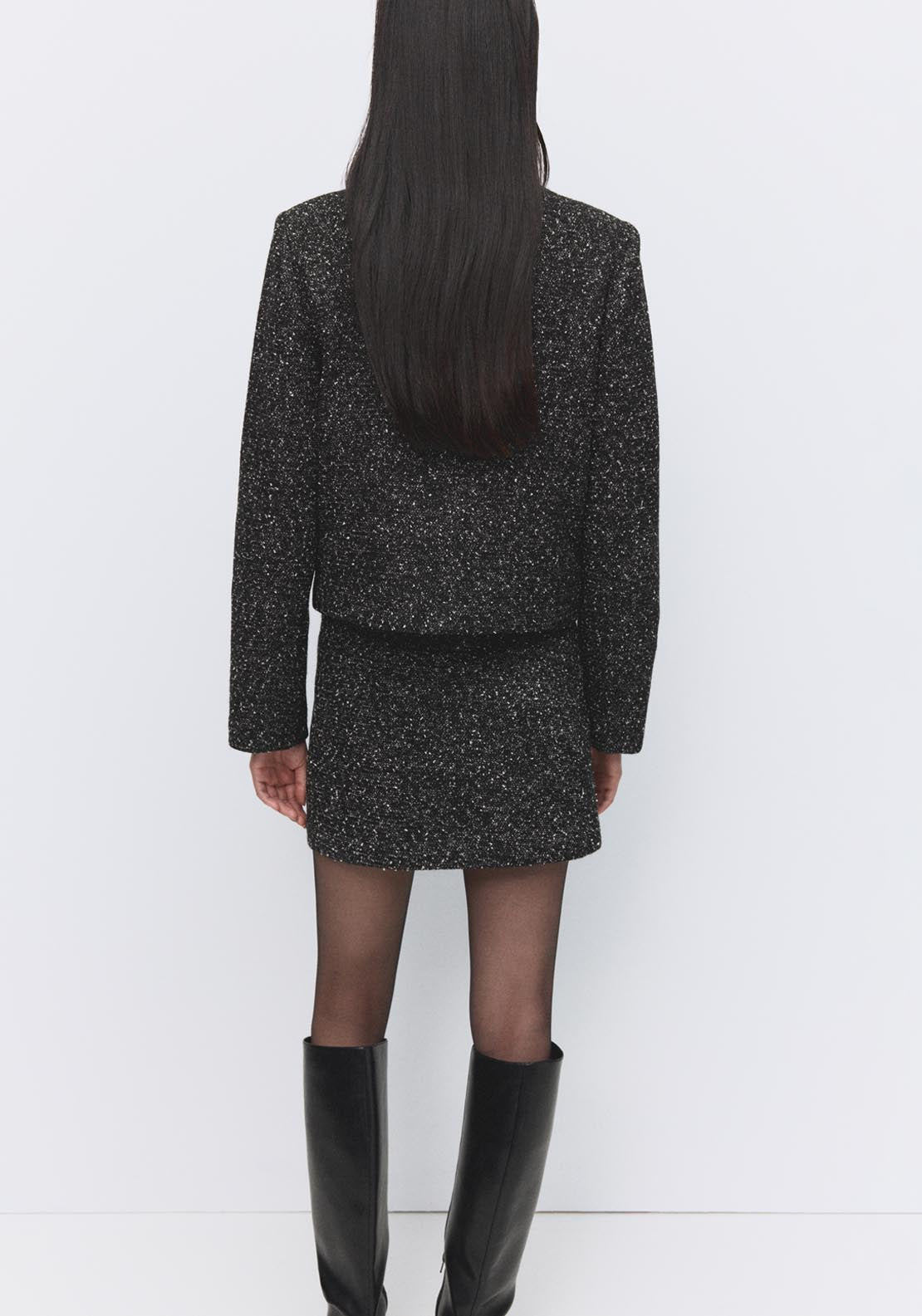 Flecked Cotton Blend Jacket - Black