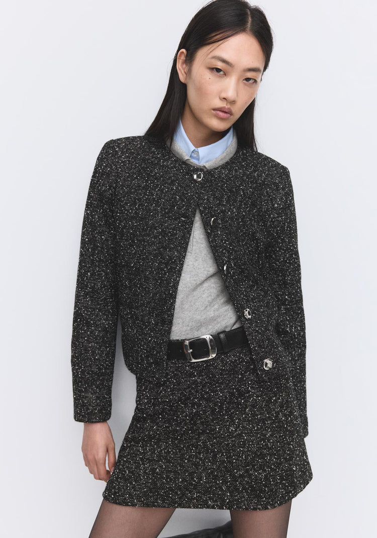 Flecked Cotton Blend Jacket - Black