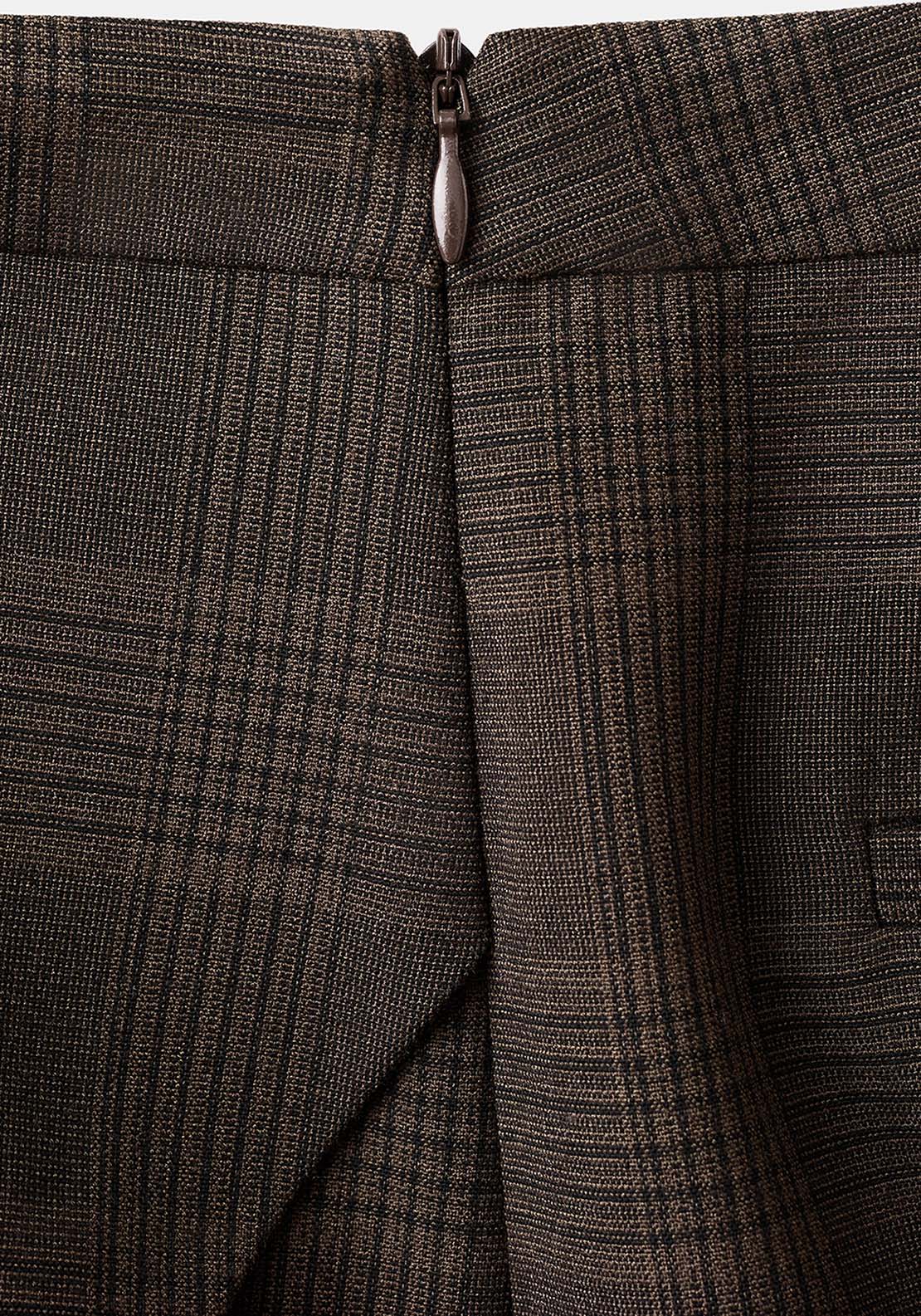 Checked Asymmetric Skirt - Brown