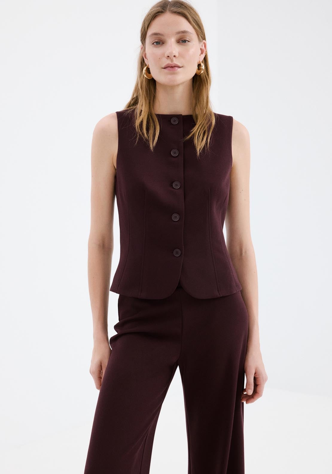 Straight Leg Trousers - Burgundy