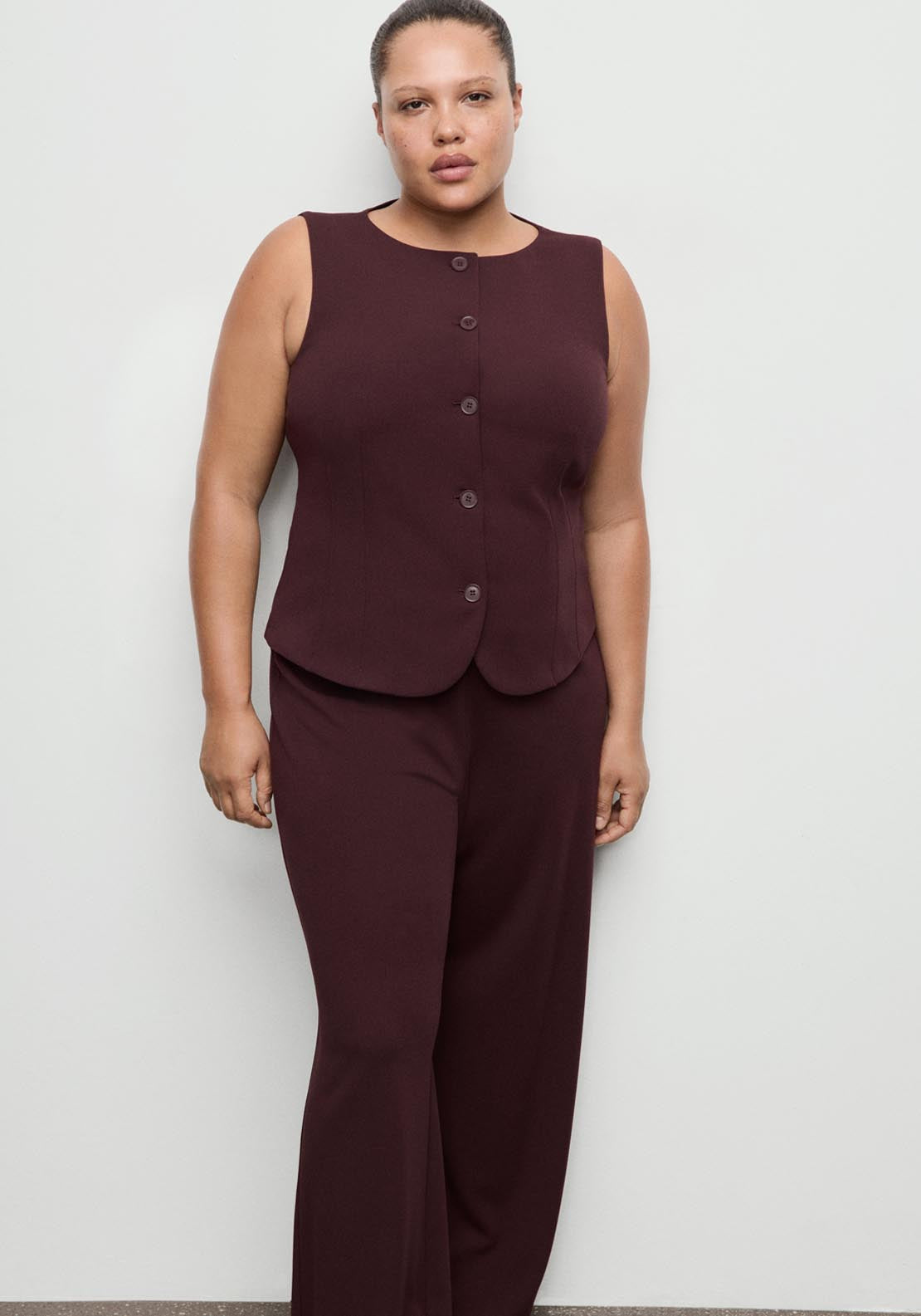 Straight Leg Trousers - Burgundy