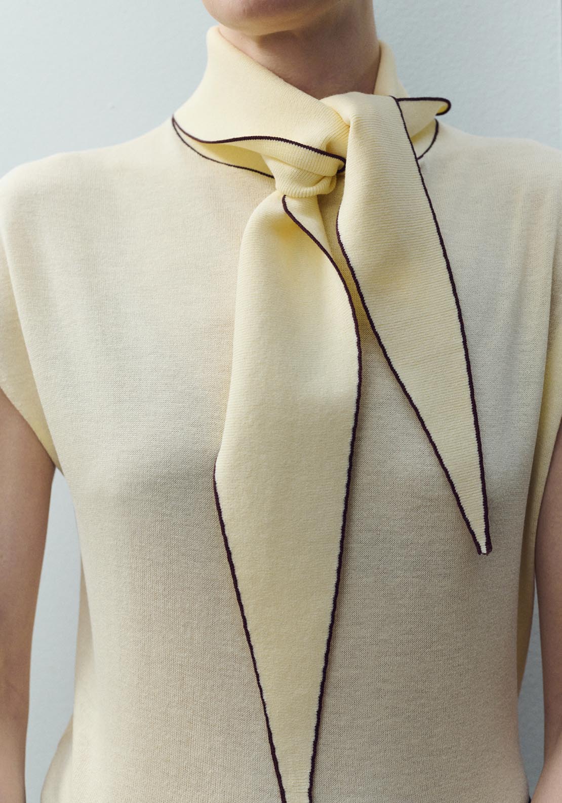 Knit Blouse With Scarf Detail - Light Yellow