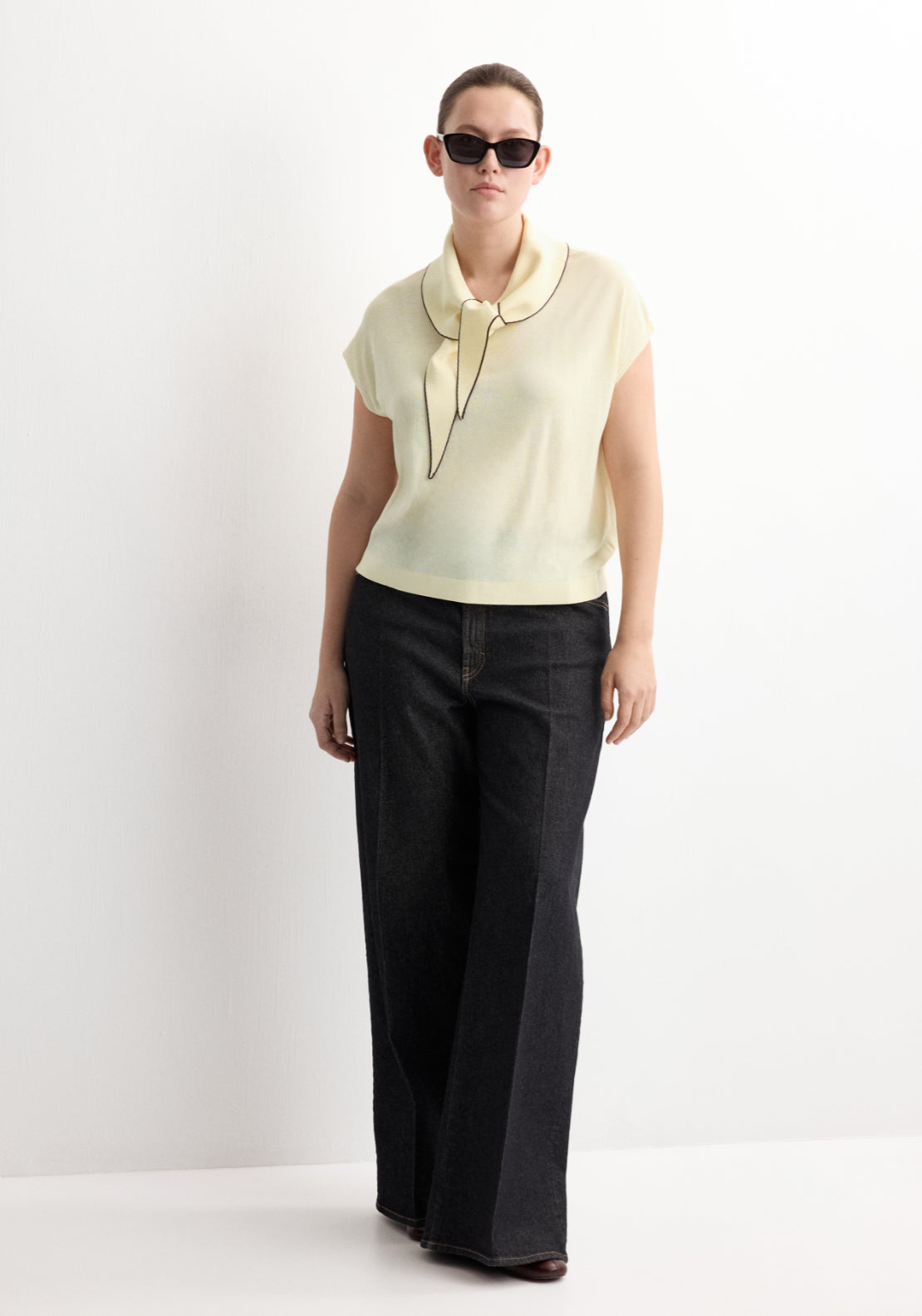 Knit Top With Scarf Detail - Light Yellow