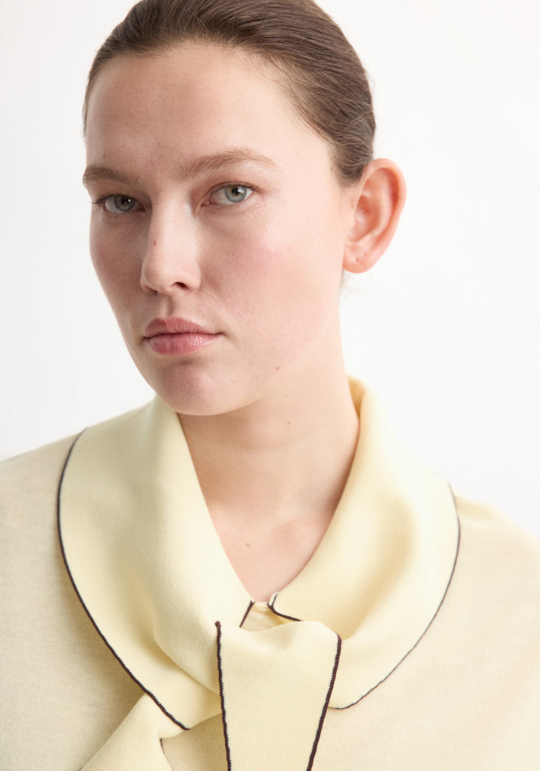 Knit Top With Scarf Detail - Light Yellow
