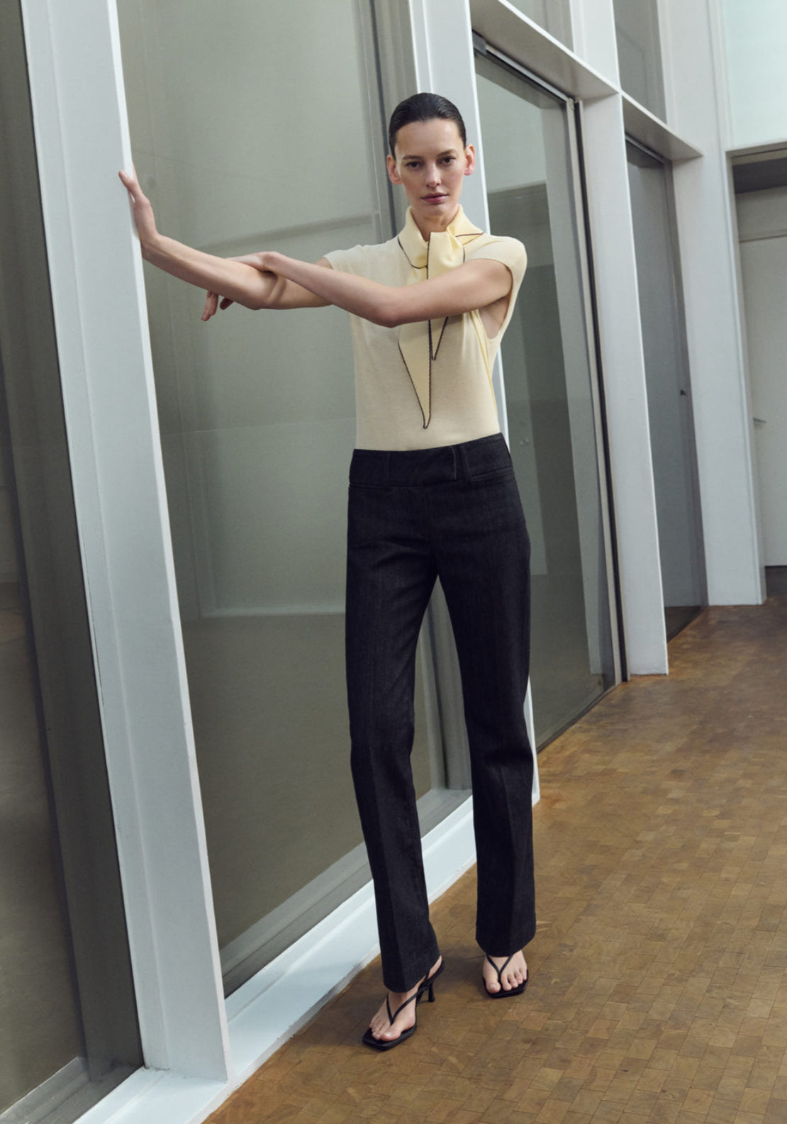 Knit Top With Scarf Detail - Light Yellow