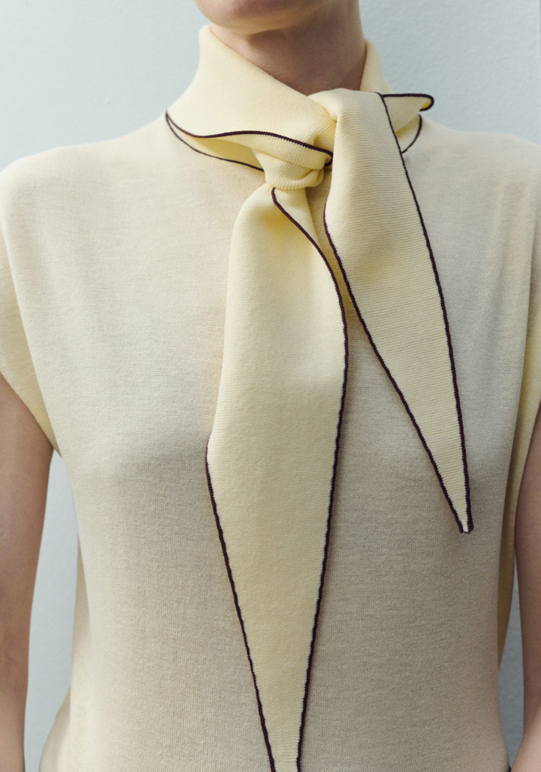 Knit Top With Scarf Detail - Light Yellow