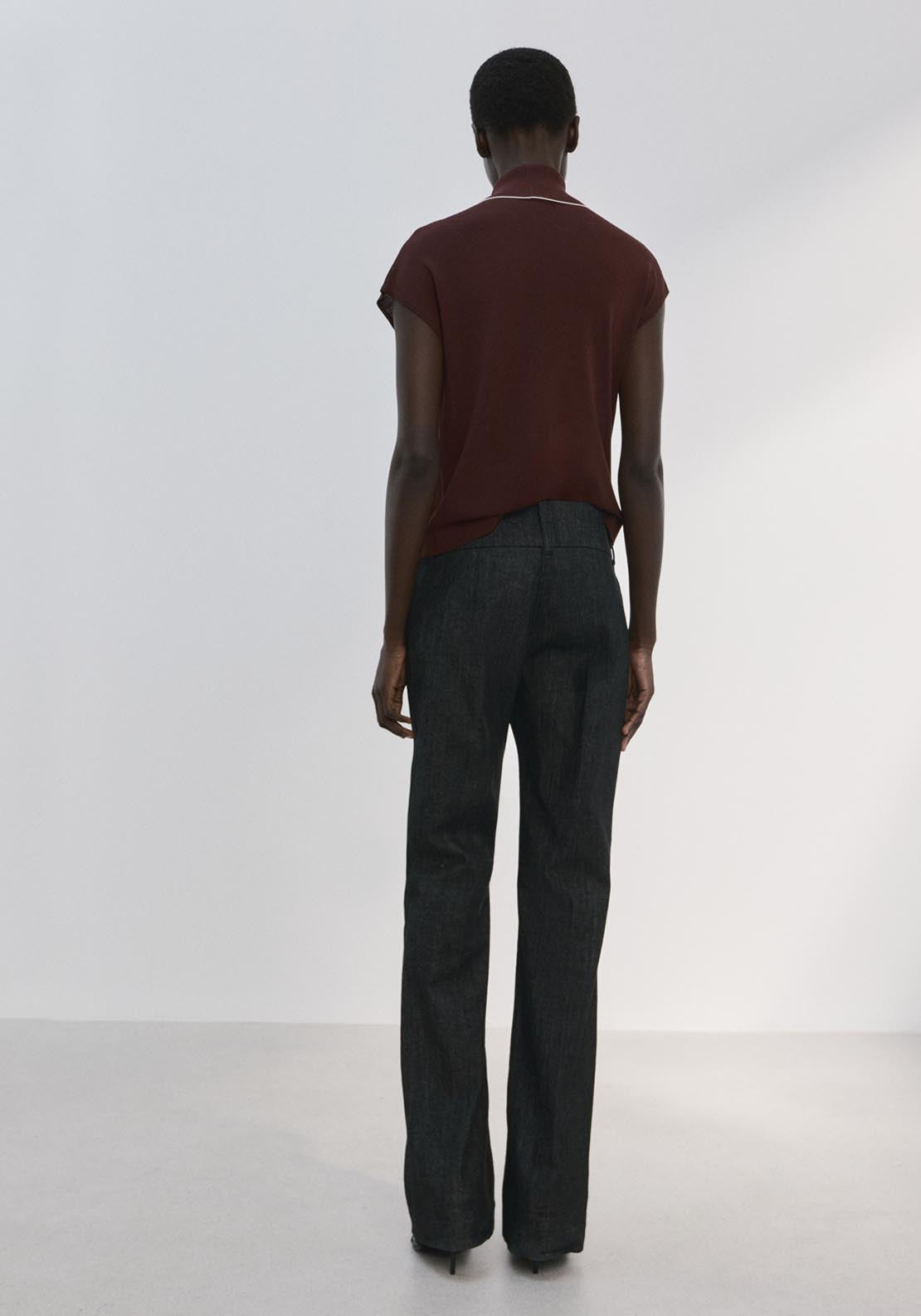 Knit Blouse With Scarf Detail - Brown