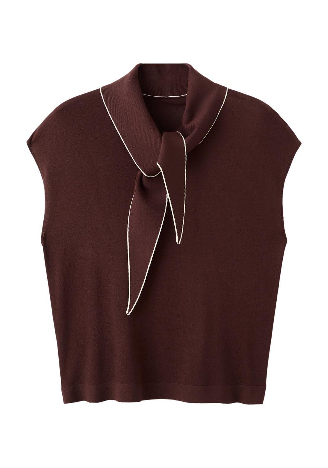 Knit Blouse With Scarf Detail - Brown