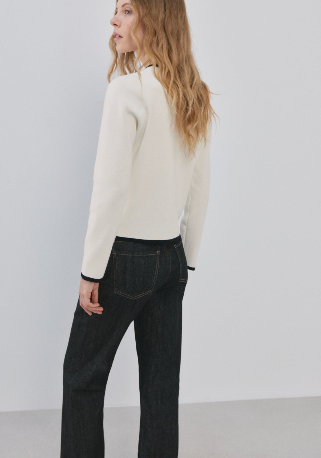 Contrasting Ribbed Cardigan - Cream