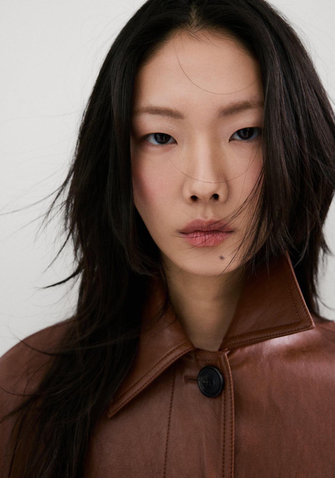 Long Faux Leather Trench Coat With Belt - Brown