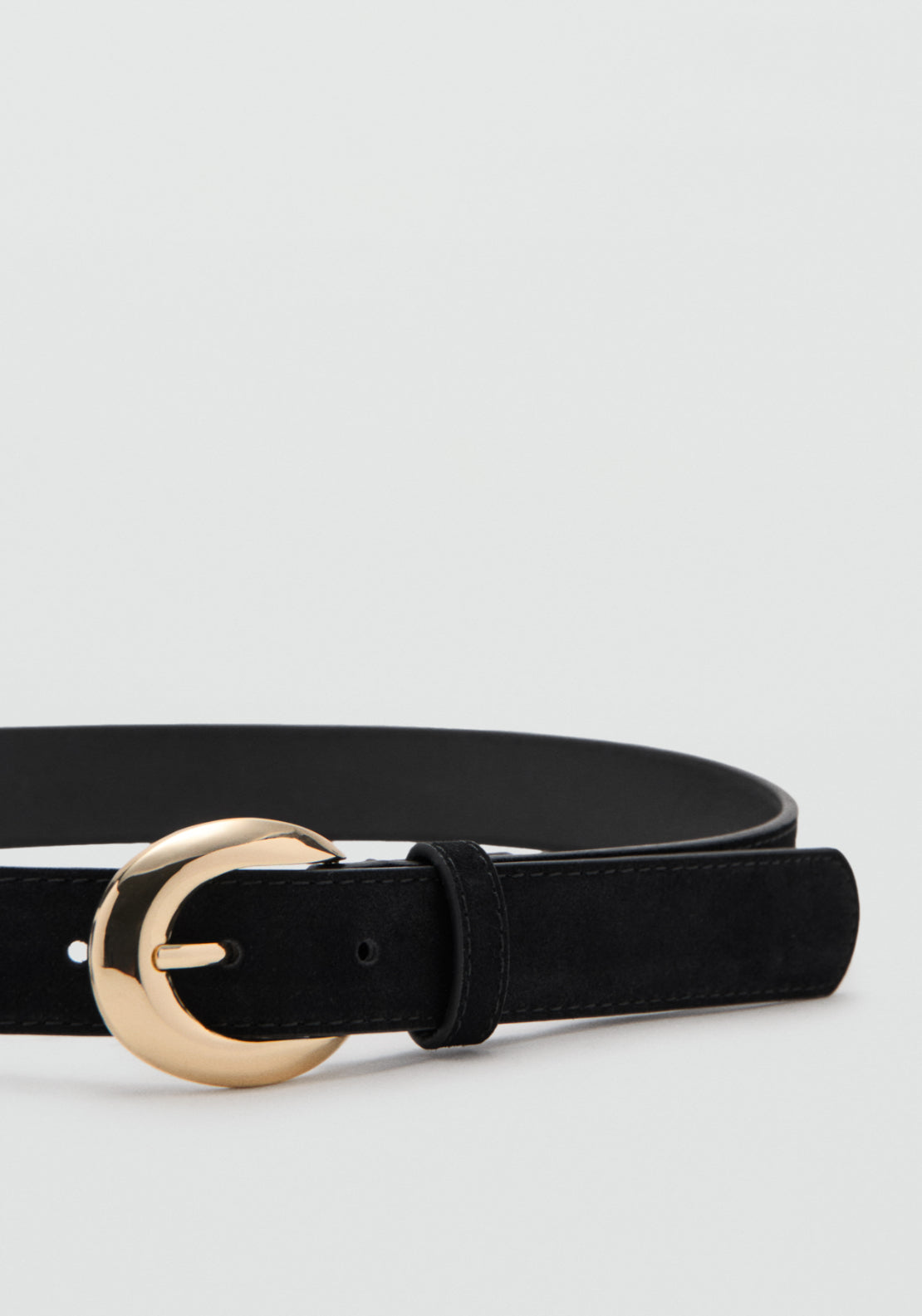 Oval Buckle Leather Belt - Black
