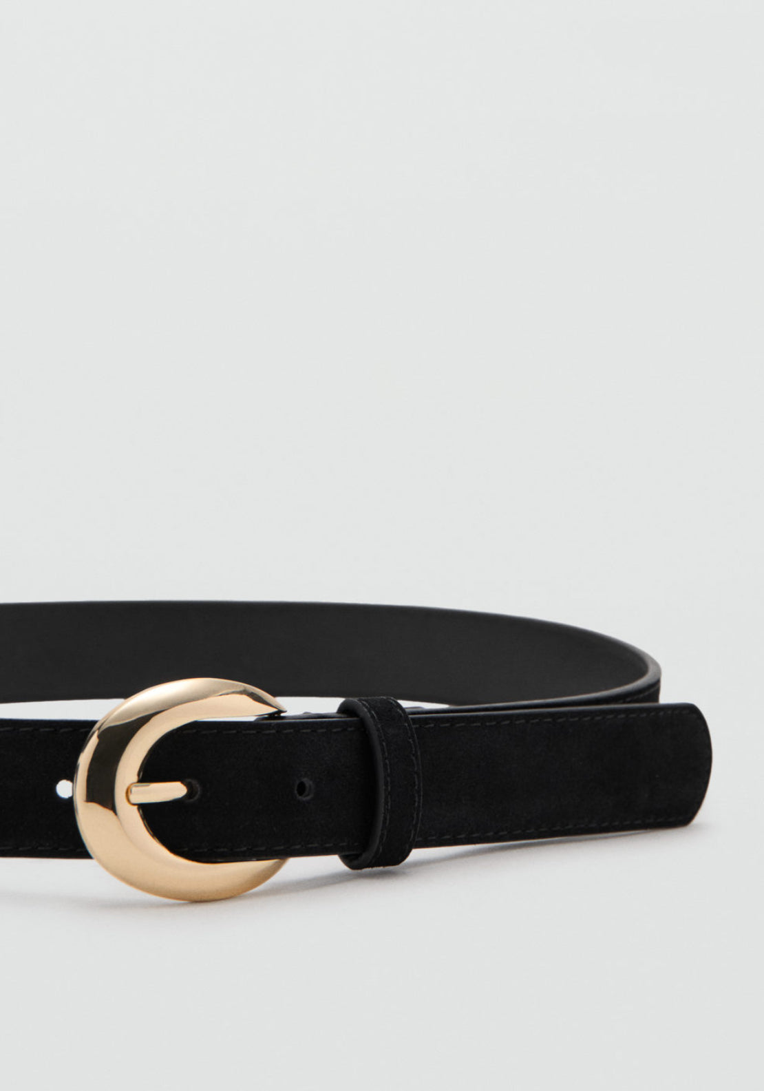 Oval Buckle Leather Belt - Black