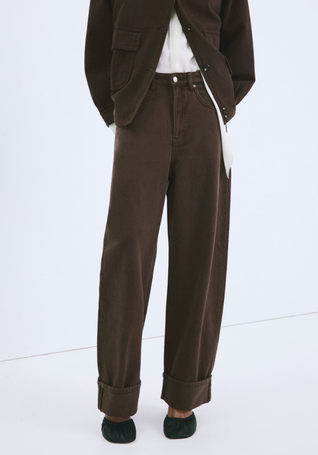 Balloon Jeans With Hems - Brown