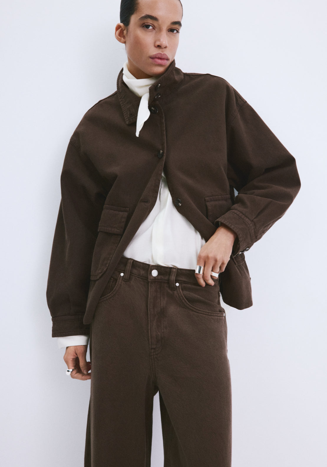 Balloon Jeans With Hems - Brown