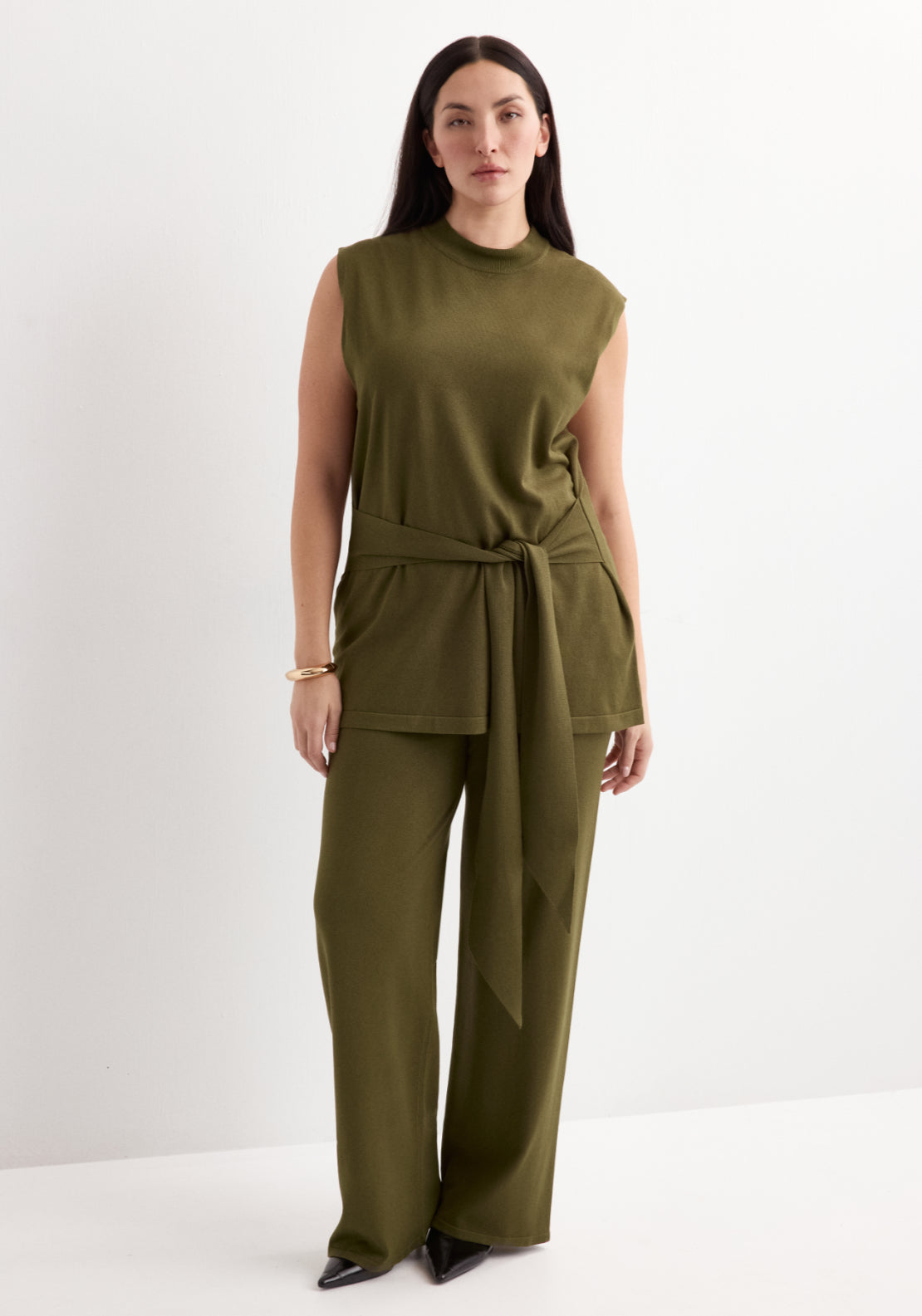 Fine Knit Straight Fit Trousers - Green