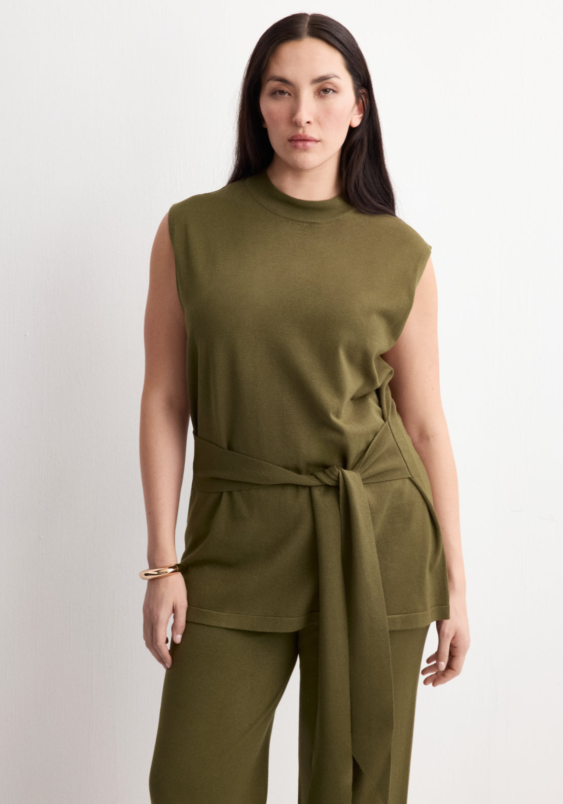 Fine Knit Straight Fit Trousers - Green