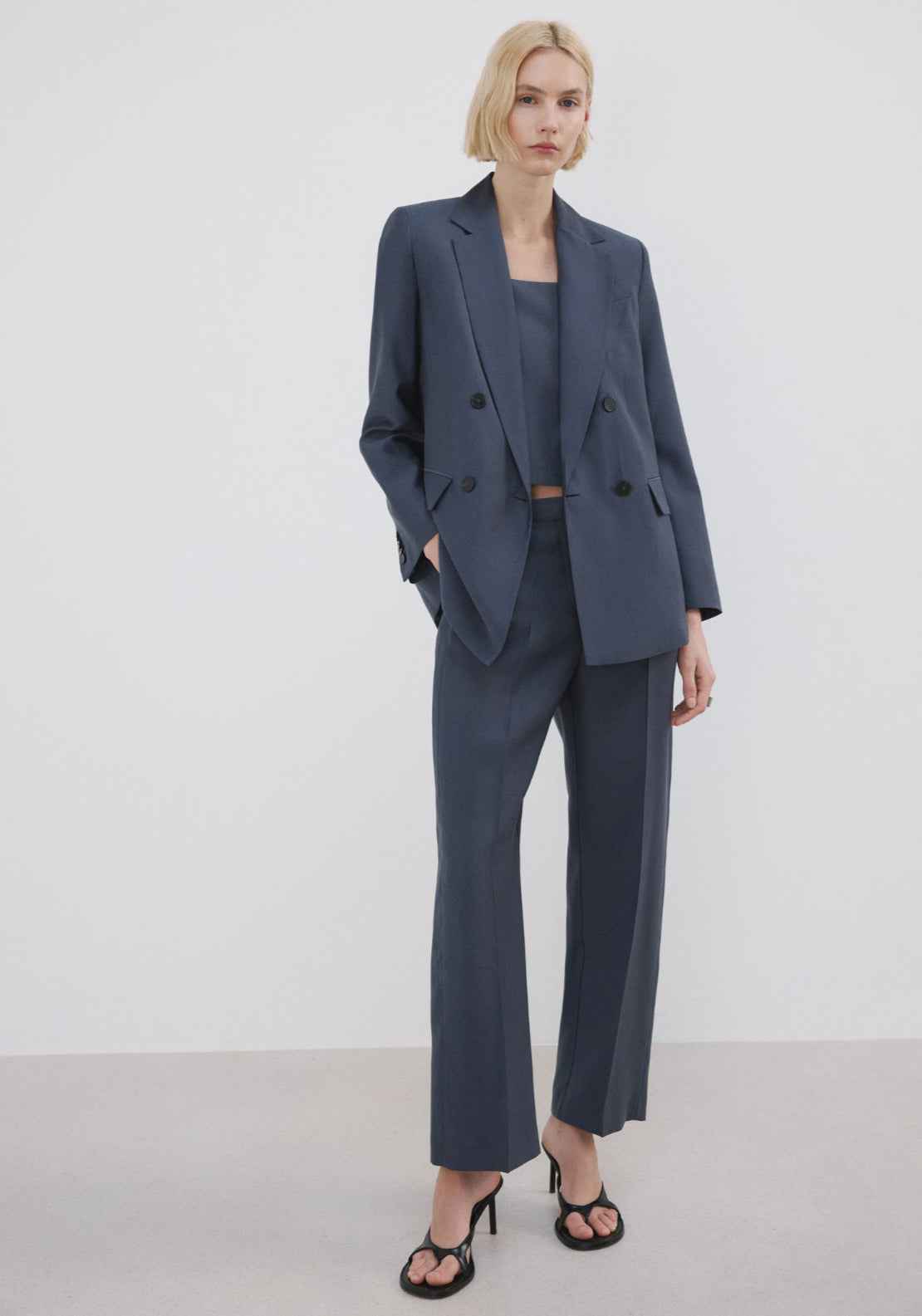 Mango Straight Fit Lyocell Suit Jacket - Blue 4 Shaws Department Stores