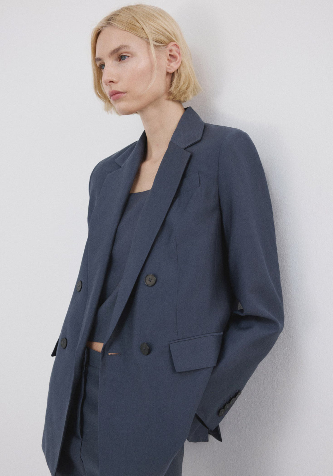 Mango Straight Fit Lyocell Suit Jacket - Blue 3 Shaws Department Stores