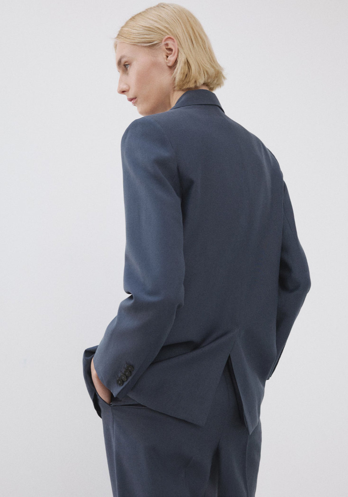Mango Straight Fit Lyocell Suit Jacket - Blue 2 Shaws Department Stores