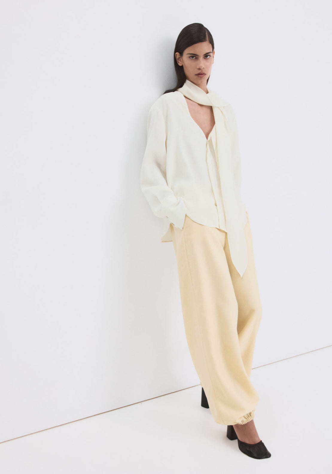 Scarf Collar Blouse - Cream