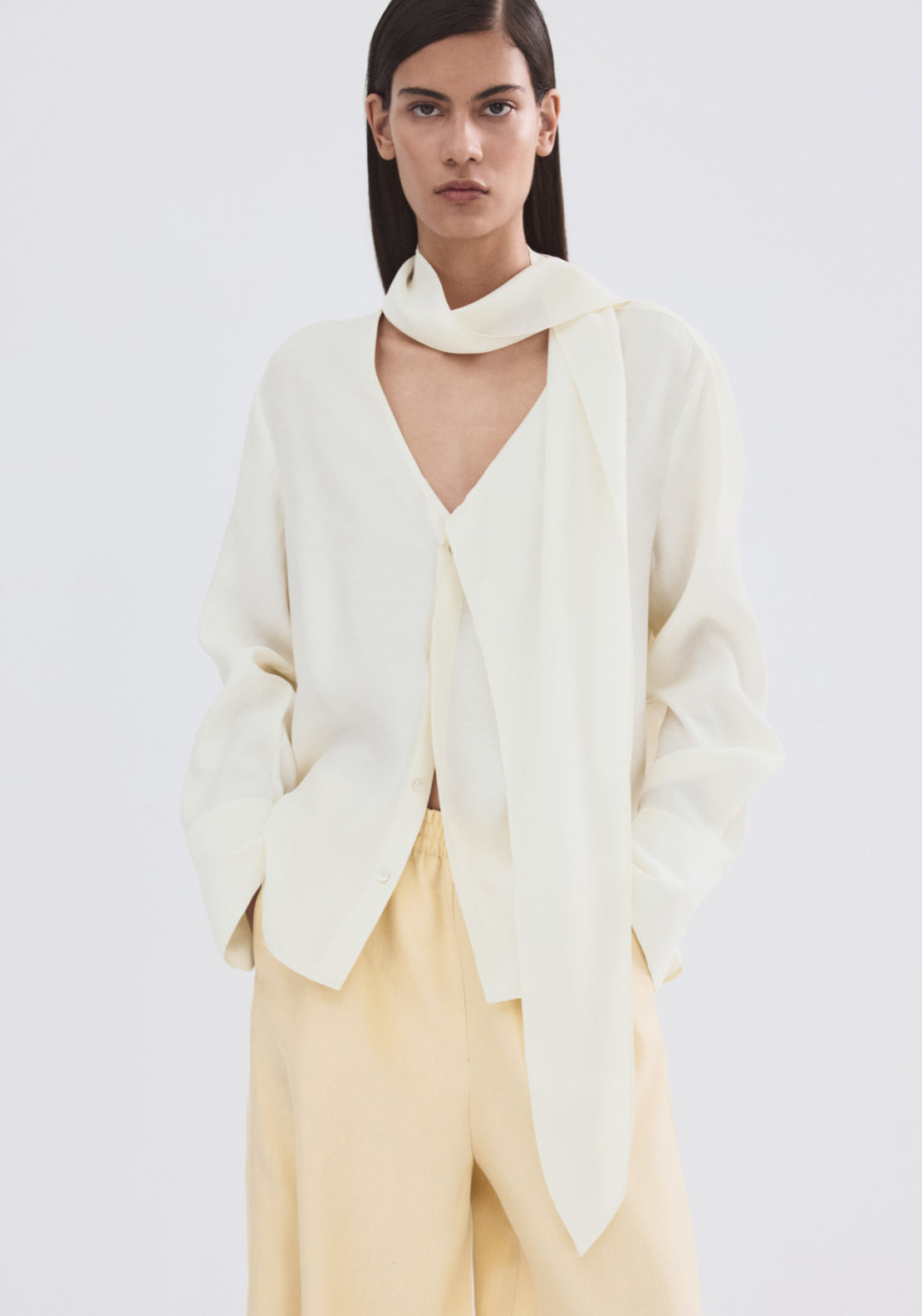 Scarf Collar Blouse - Cream