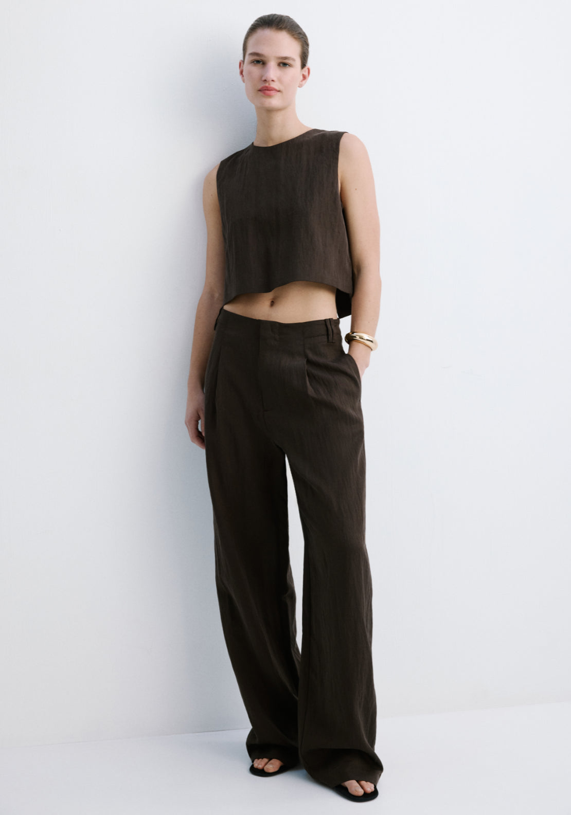 Mid Rise Lyocell Trousers - Brown
