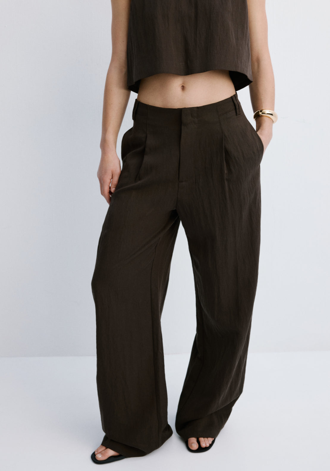 Mid Rise Lyocell Trousers - Brown