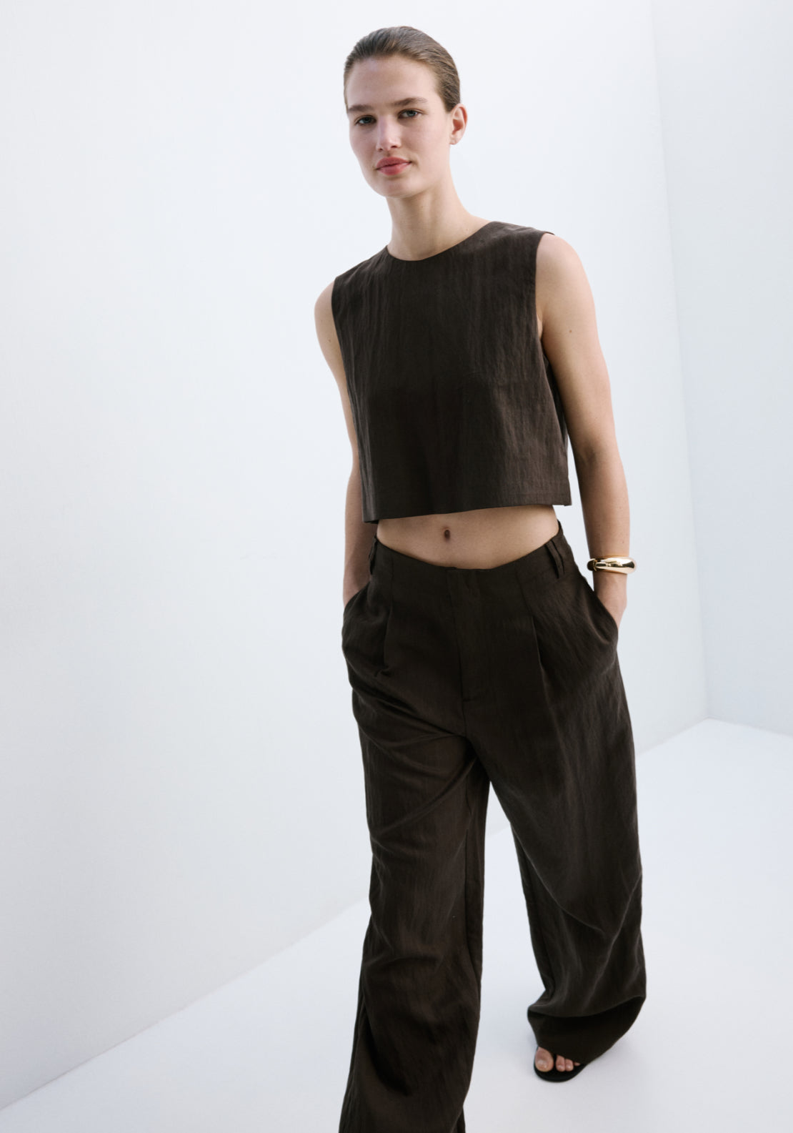 Mid Rise Lyocell Trousers - Brown