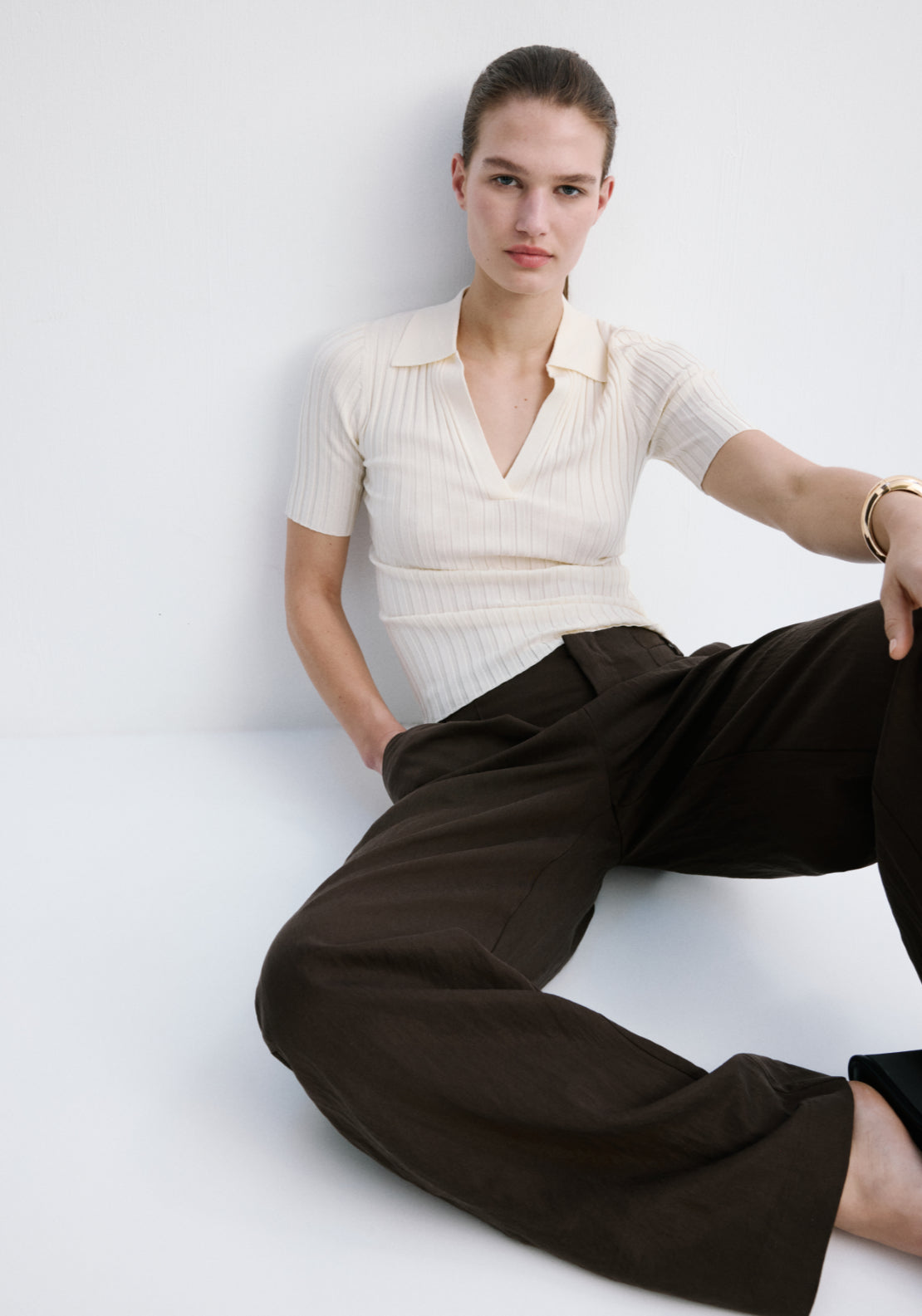 Mid Rise Lyocell Trousers - Brown