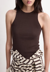 Fitted Fine Knit Top - Brown