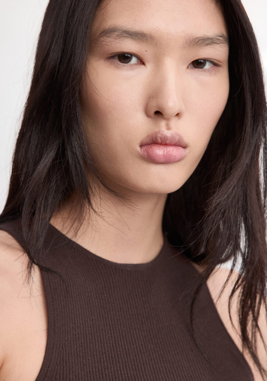 Fitted Fine Knit Top - Brown