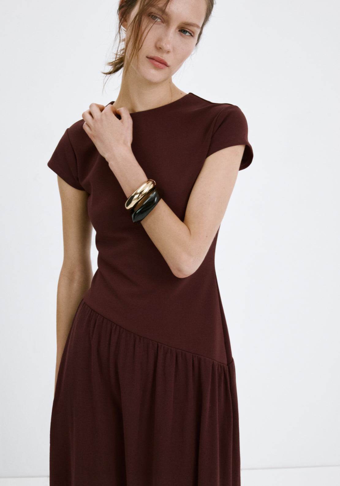 Asymmetrical Midi Dress - Burgundy