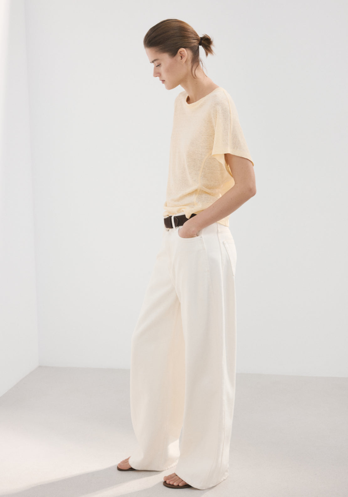 Short Sleeved Linen T-Shirt - Yellow