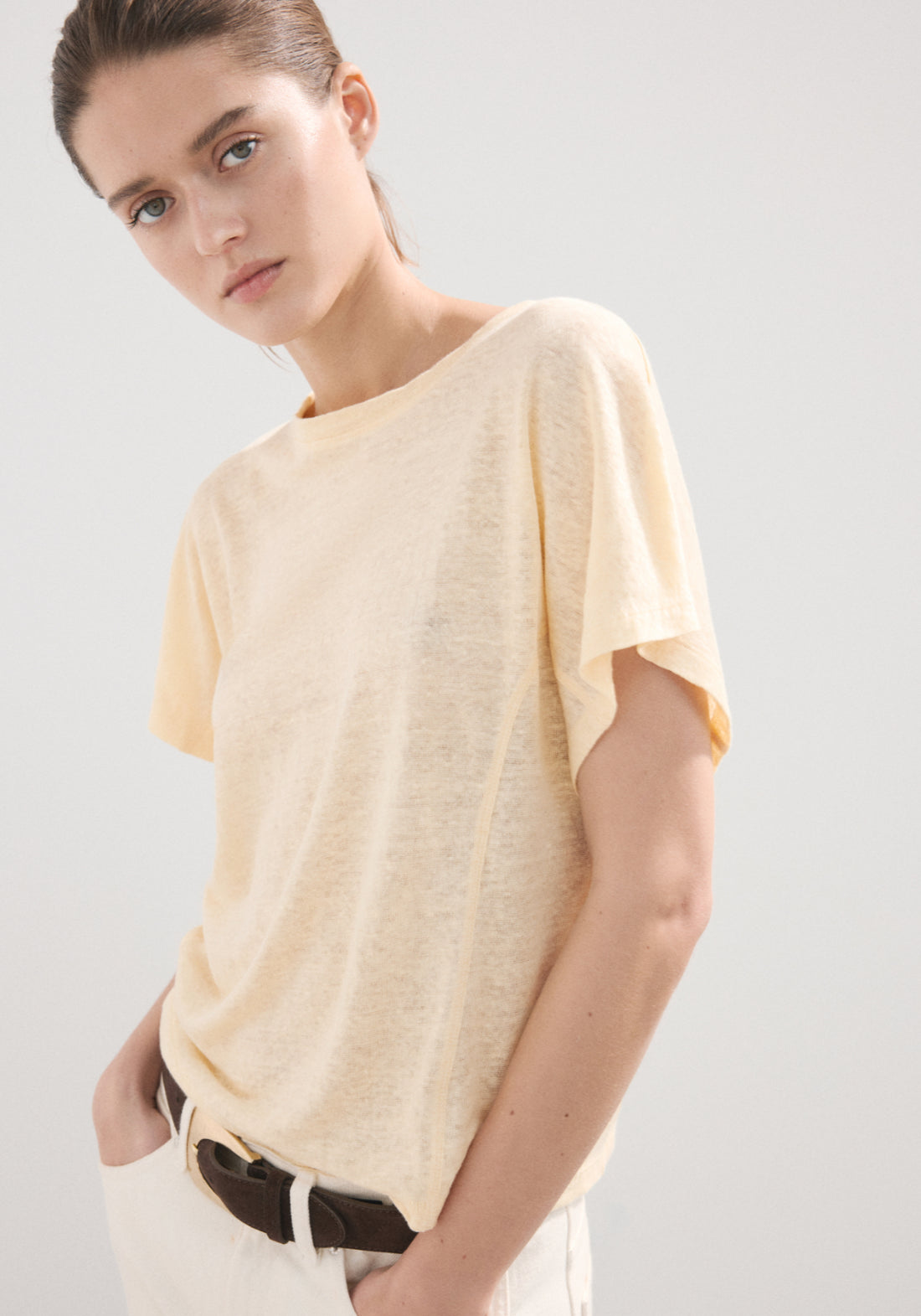 Short Sleeved Linen T-Shirt - Yellow
