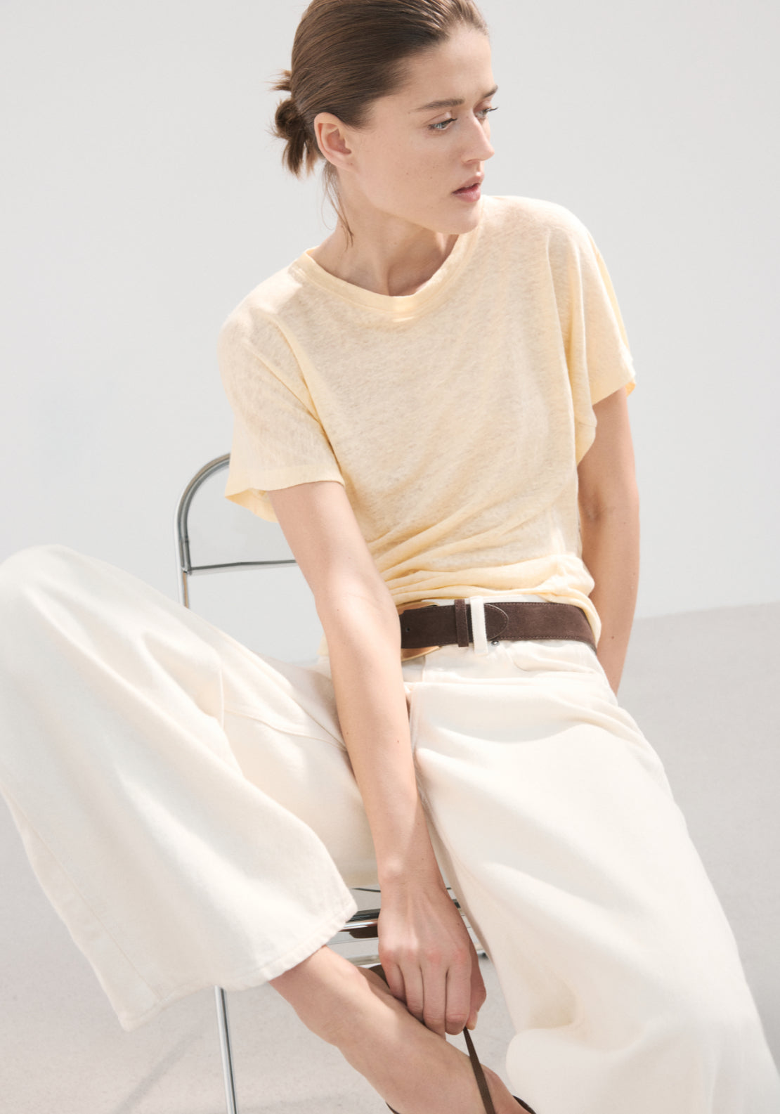 Short Sleeved Linen T-Shirt - Yellow