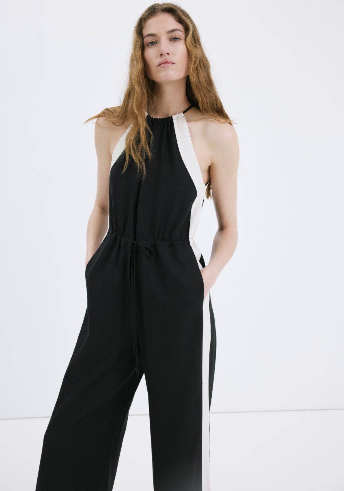 Linen Halter Jumpsuit - Black