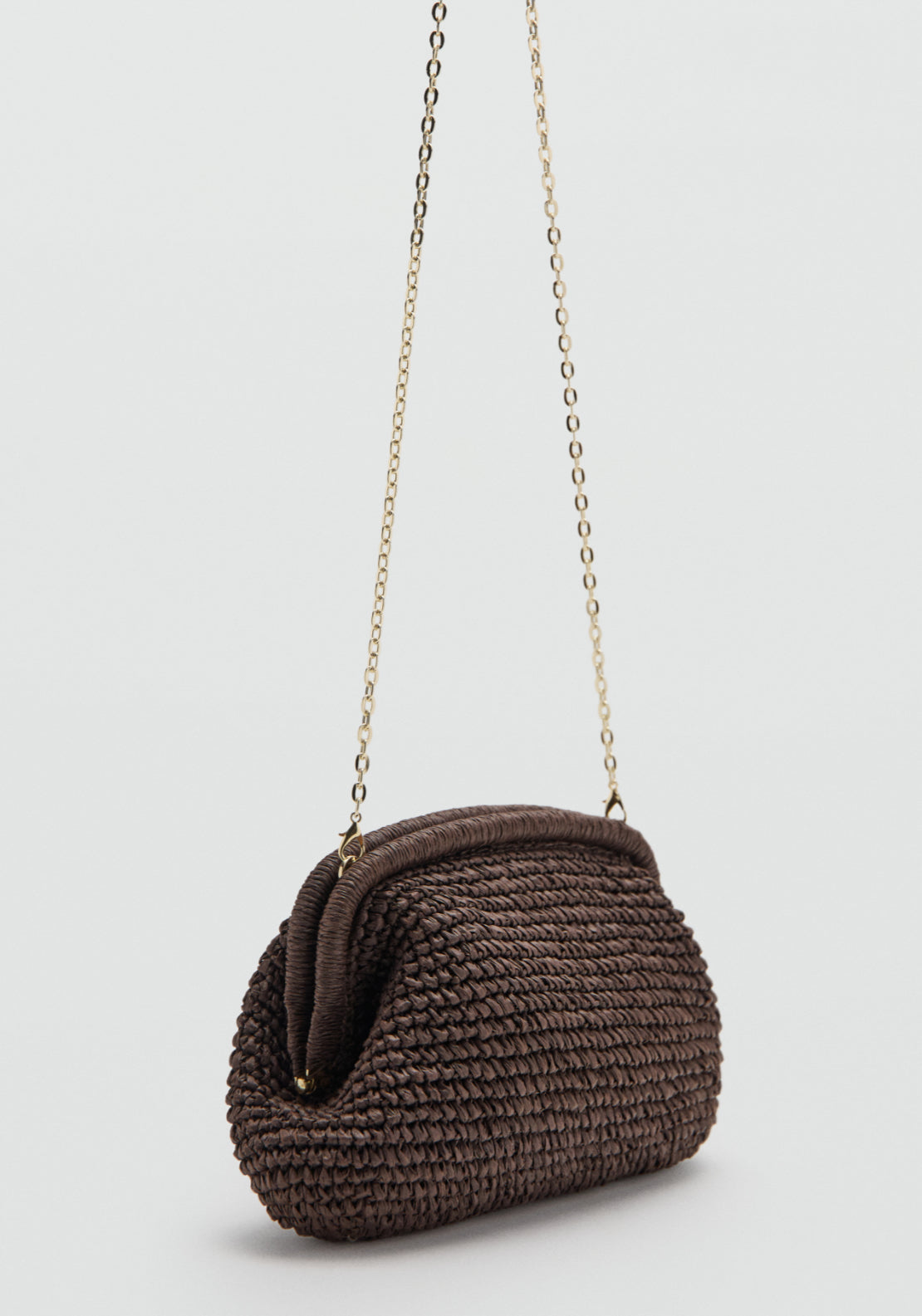 Natural Fiber Clutch Bag With Chain - Brown