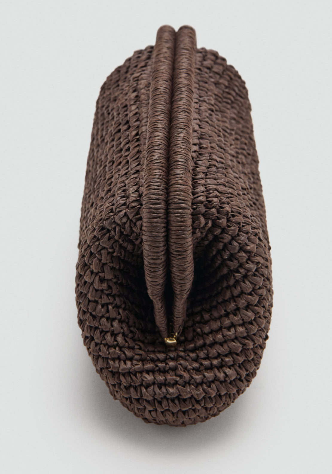 Natural Fiber Clutch Bag With Chain - Brown