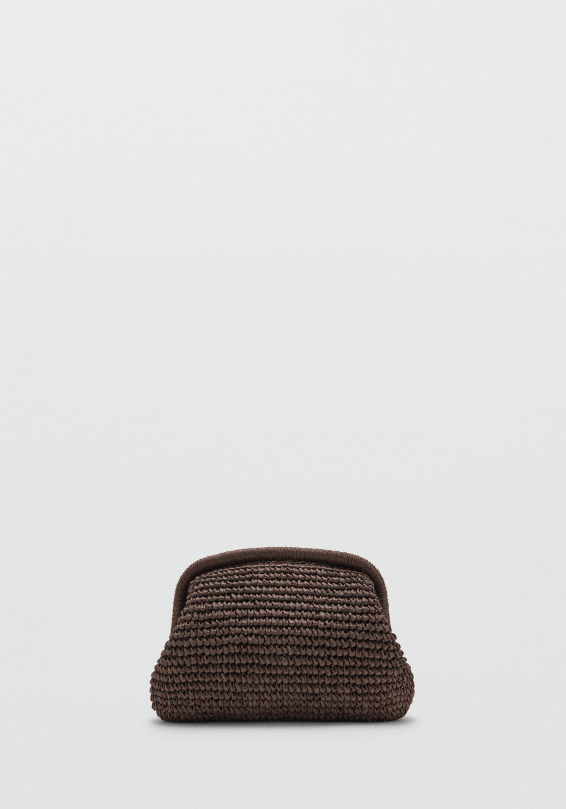 Natural Fiber Clutch Bag With Chain - Brown
