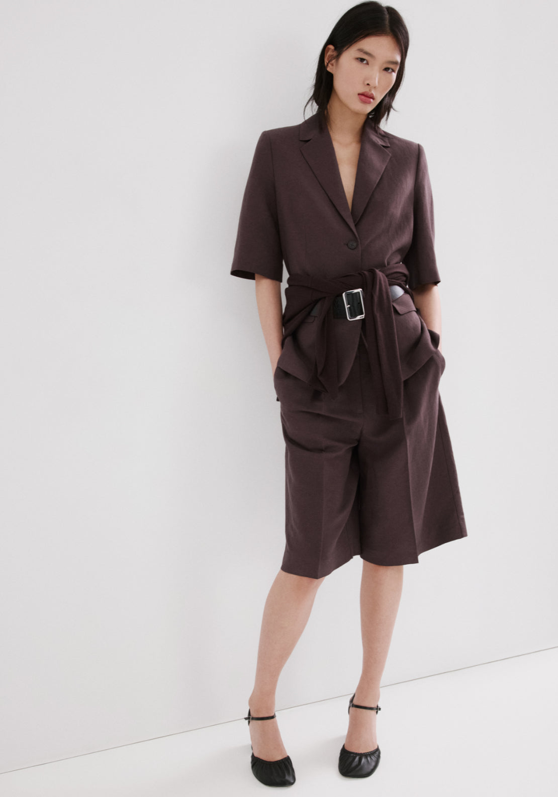 Mango Linen Suit Jacket With Belt - Purple 4 Shaws Department Stores
