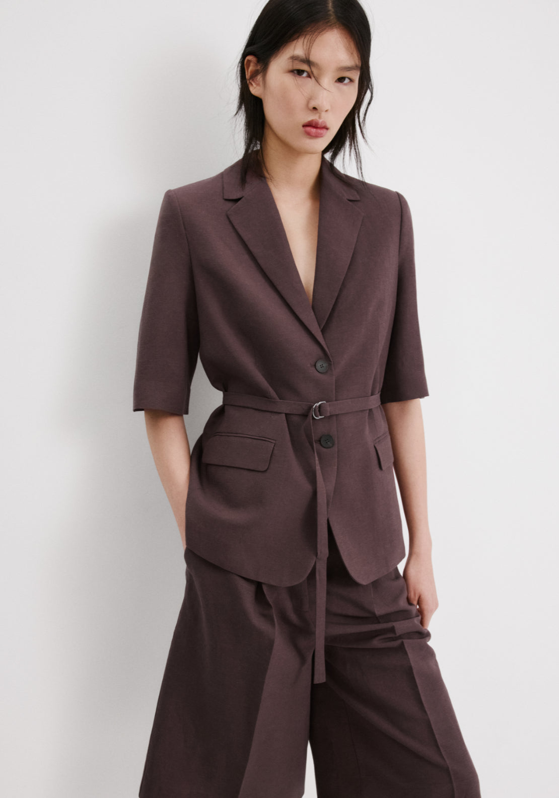 Mango Linen Suit Jacket With Belt - Purple 1 Shaws Department Stores