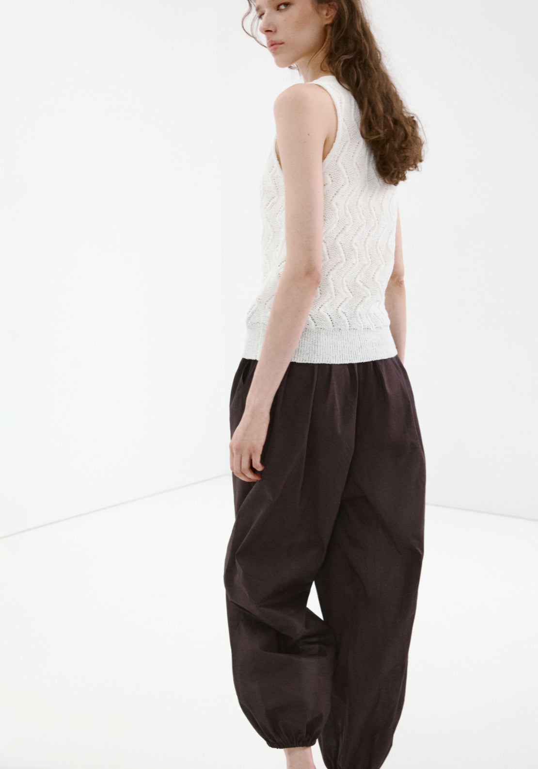 Openwork Knit V-Neck Gilet - White