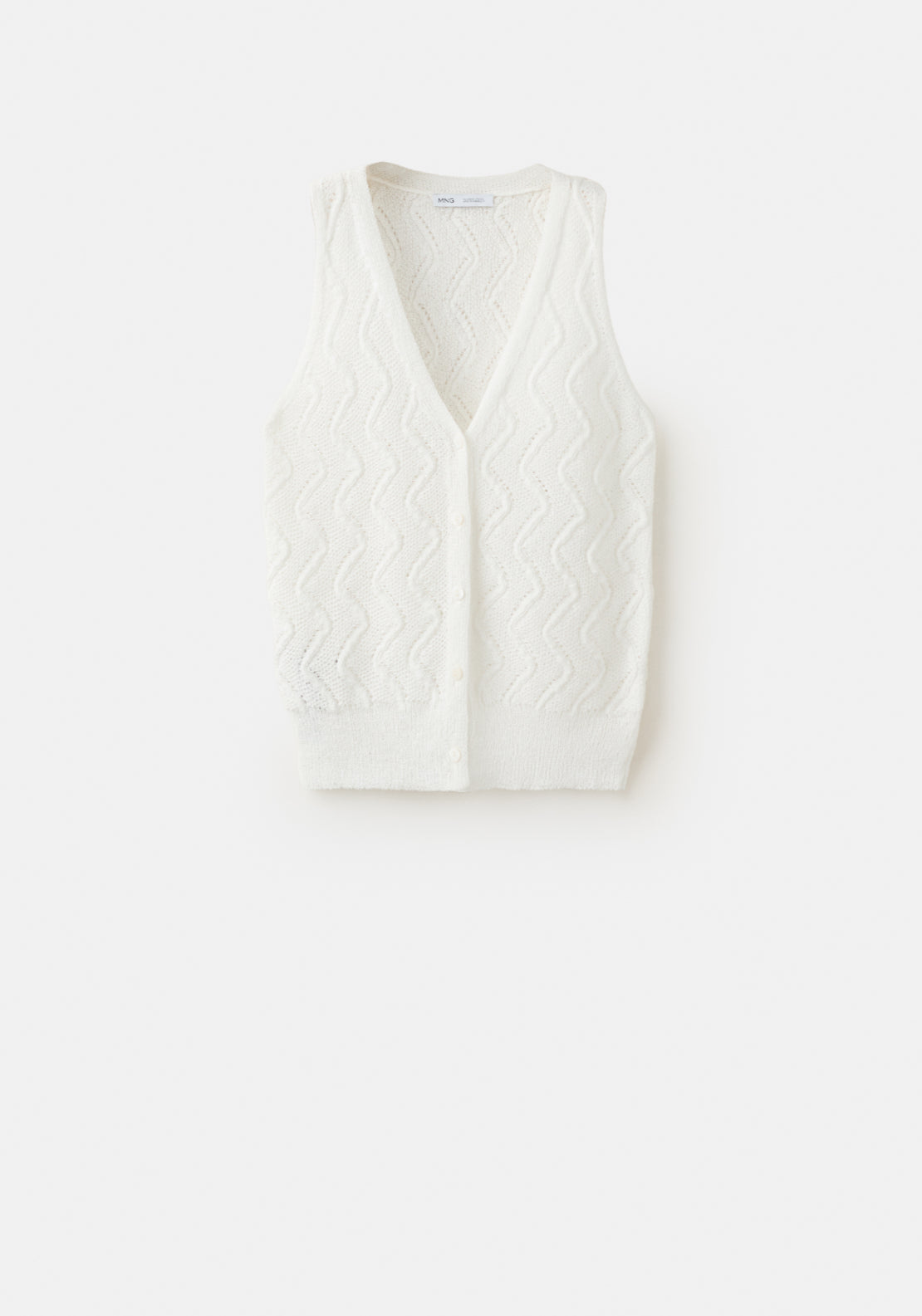 Openwork Knit V-Neck Gilet - White